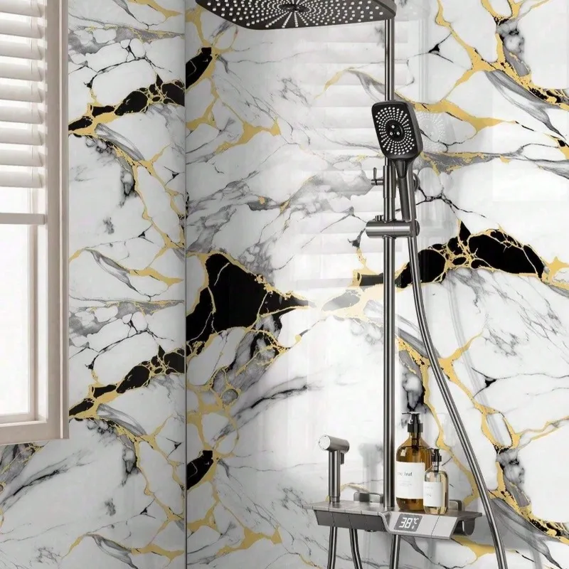 Heat Resistant Marble Peel and Stick Wallpaper , Self Adhesive Easy To Clean Decorative Foil Wallpaper for Kitchen Backsplash