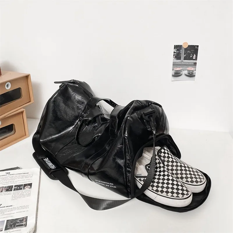 Fashion PU Leather Women Men Travel Bag Dry And Wet Sports Fitness Gym Bag Weekend Duffel Bag Outdoor Male Female Handbag