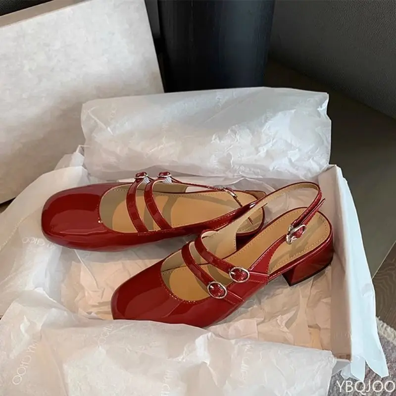 Ladies' Single Shoe Retro French Sweet Wine Red Design Sense Commuting Thick Heel Mary Zhen Fang Follow-up Shoes Zapatos Mujer