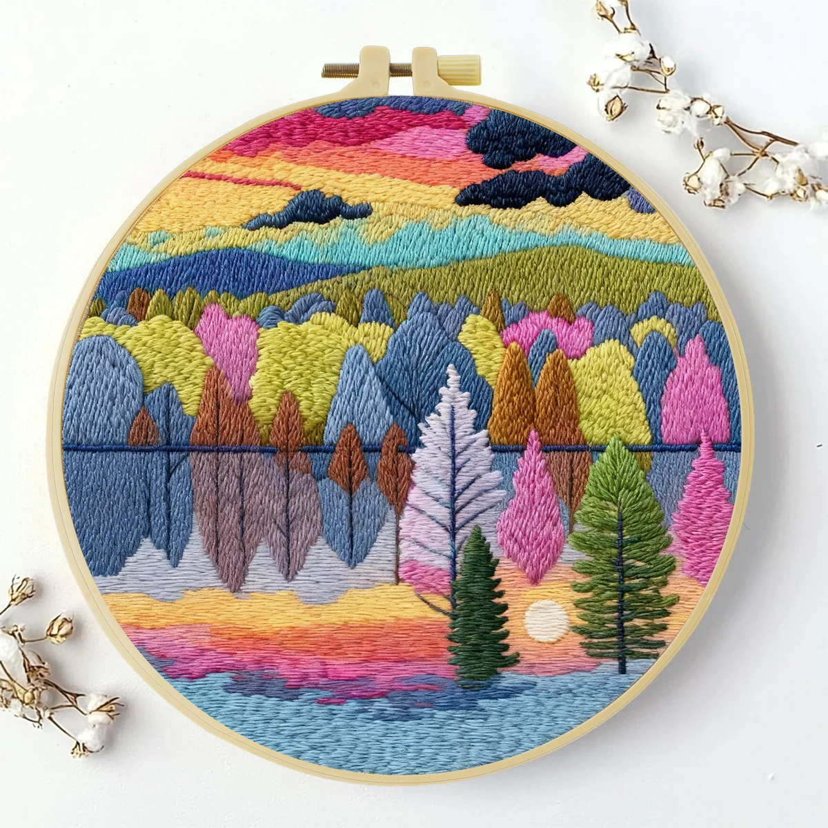 1 Stück 20X20CM/15X15CM 7,87/6,3 Zoll Stickerei-Starter-Kit mit Landschafts- und Bergmotiven, DIY-Kit, Stickerei-Set, Handarbeiten, Heimdekoration – Detail 3