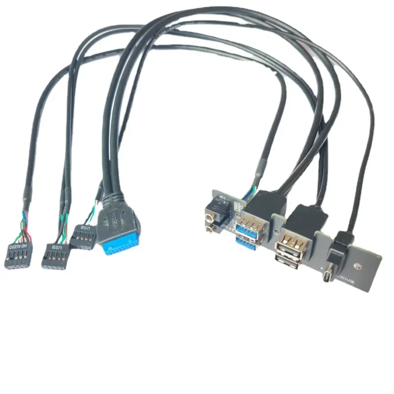 

Motherboard Extension Chassis Front Panel Cable 19Pin 9Pin To Type-C 2-Port USB 2.0 3.0 HD Audio 3.5mm Socket Cord 94mm x 27mm