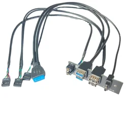 Motherboard Extension Chassis Front Panel Cable 19Pin 9Pin To Type-C 2-Port USB 2.0 3.0 HD Audio 3.5mm Socket Cord 94mm x 27mm