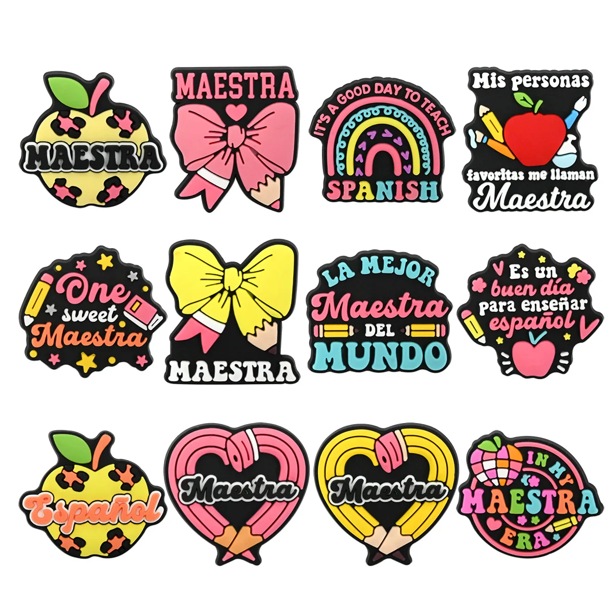 Accessoires décoratifs amovibles pour chaussures, breloques pour chaussures, boucles de chaussures, accessoires DIY pour chaussures perforées, série enseignant en espagnol
