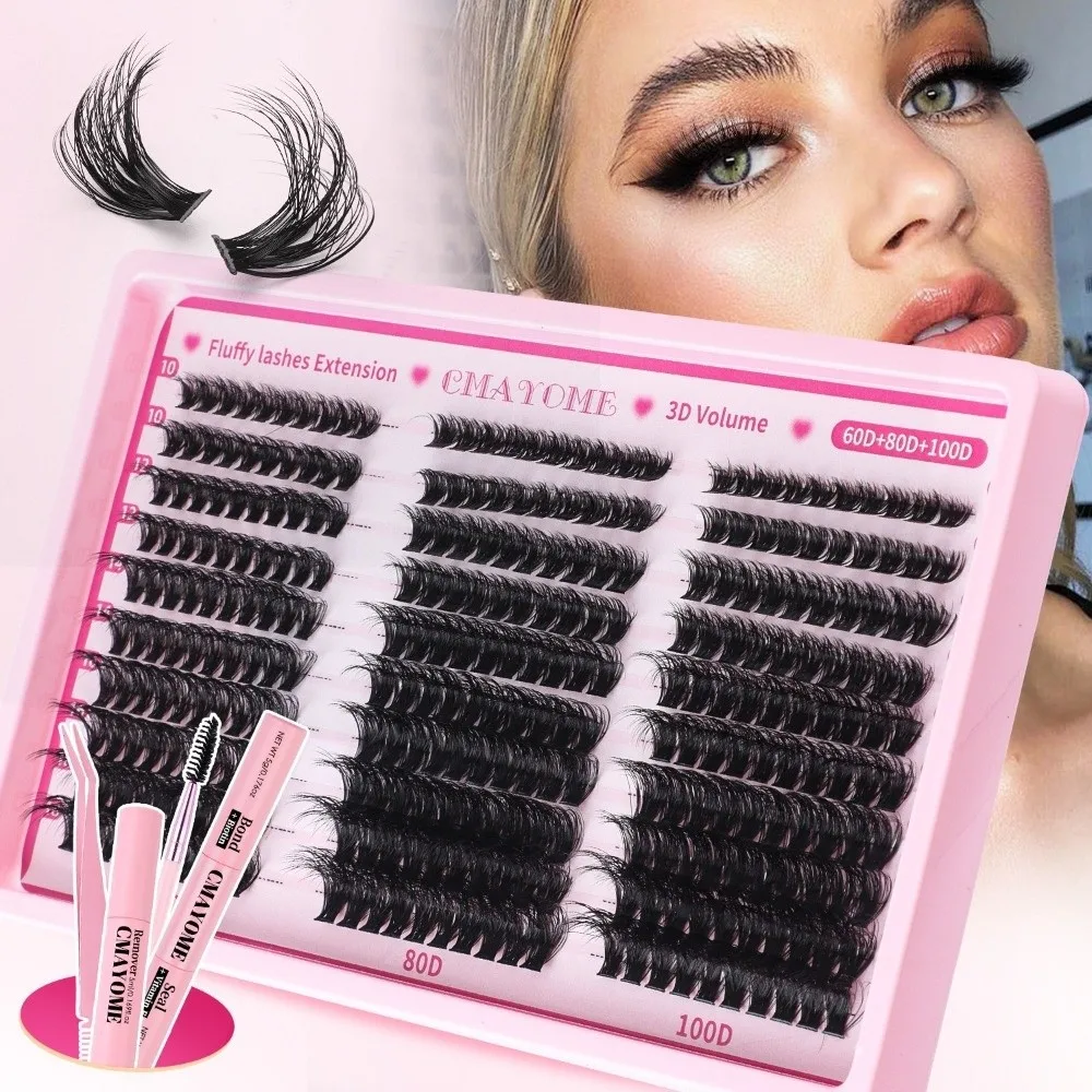 300Pcs Bond and Seal False Eyelashes Natural Look Cluster Design Gluing Lashes 30-Row Large Capacity 30D/40D/50D/60D/80D/100D