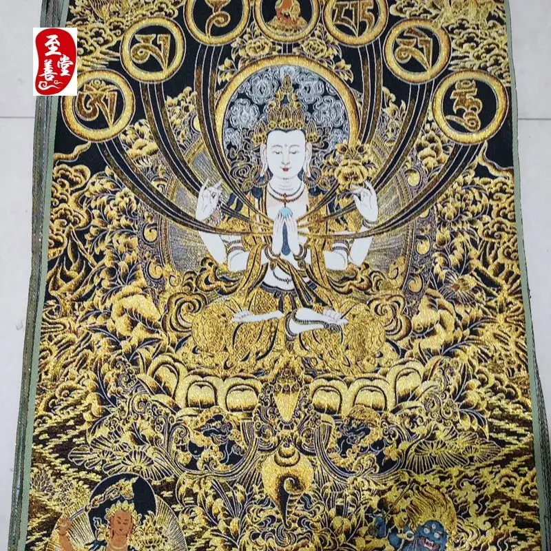 Tibet Tibetan Cloth Silk Six-character mantra guanyin god Thangka Tangka Embroidery Painting Embroidery Hanging Pictures