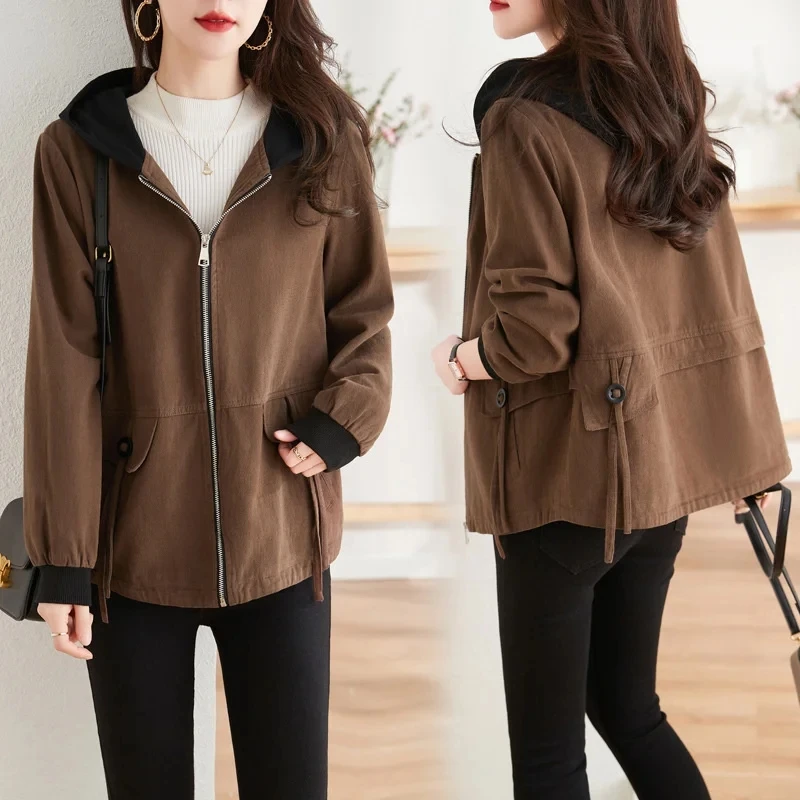 Women's Trench Coat  2024 New Fashion Spring Autumn Casual Ladies Hooded Loose Zipper Female Windbreaker Outwear  Overcoat 4XL