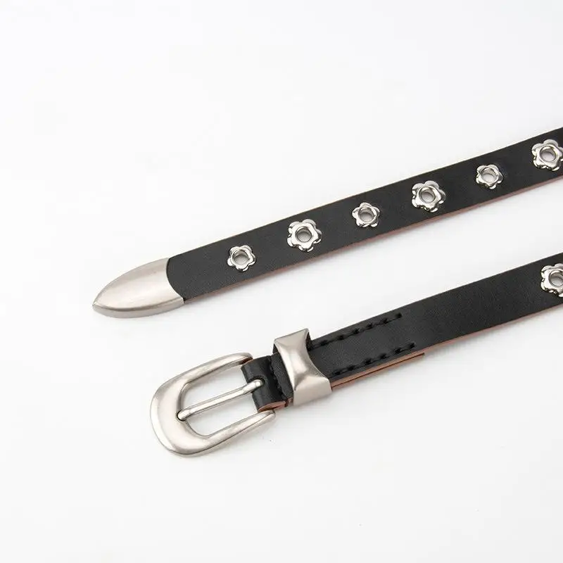 Womens Daisy Blossom Petal Studs Belt Weathered Nickel Buckle Standout Tooled Embossed For Coats Sweaters Hoodies Ranch