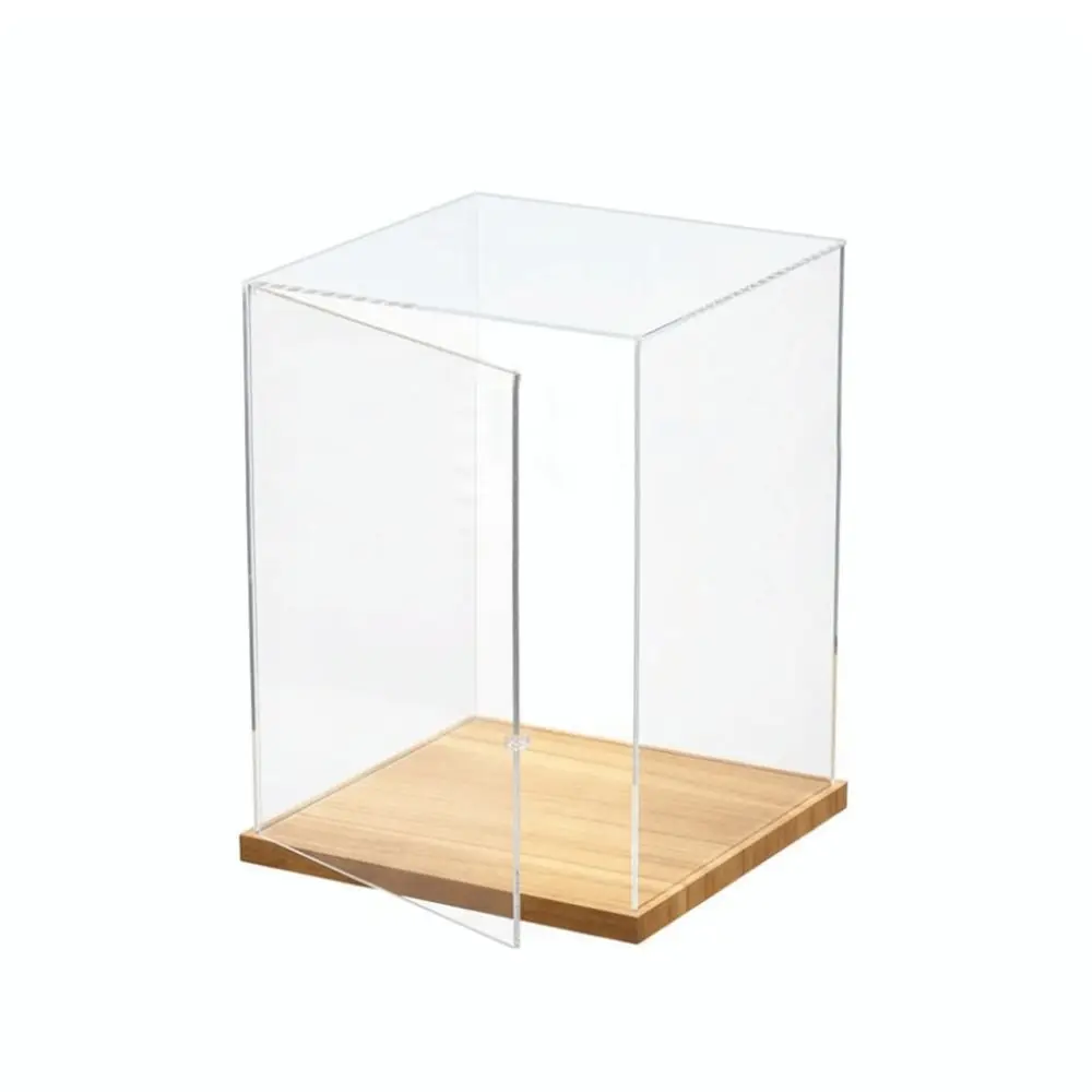 Transparent Acrylic Acrylic Display Case No-glue Assembly Stackable Design Dustproof Cover Wooden Bottom Model Display Case