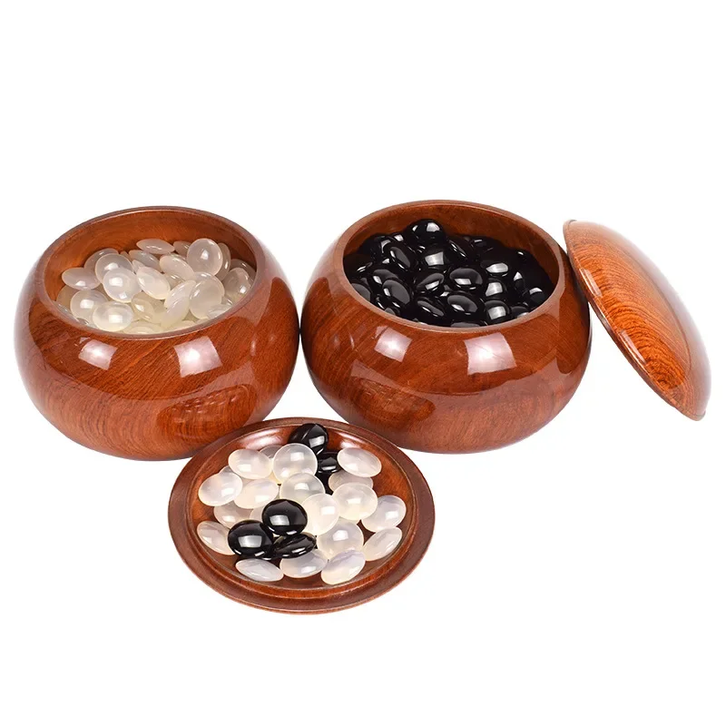 Agate Go jade black and white Go pieces, natural double-sided convex, agate with  board