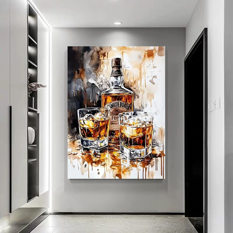 Whisky Glass Bar Kitchen Poster and Prints Whiskey Canvas Painting Wall Art Picture for Living Room Home Decor Cuadros