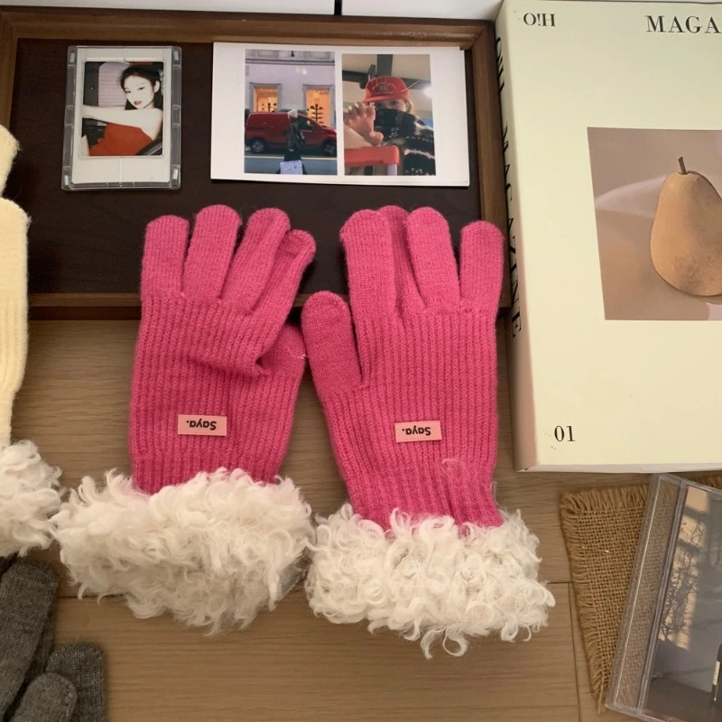 Winter Lamb Wool Knitted Warm Beautiful Gloves Autumn Winter Soft Cozy Fleece Thermal for Women Men Protective gloves