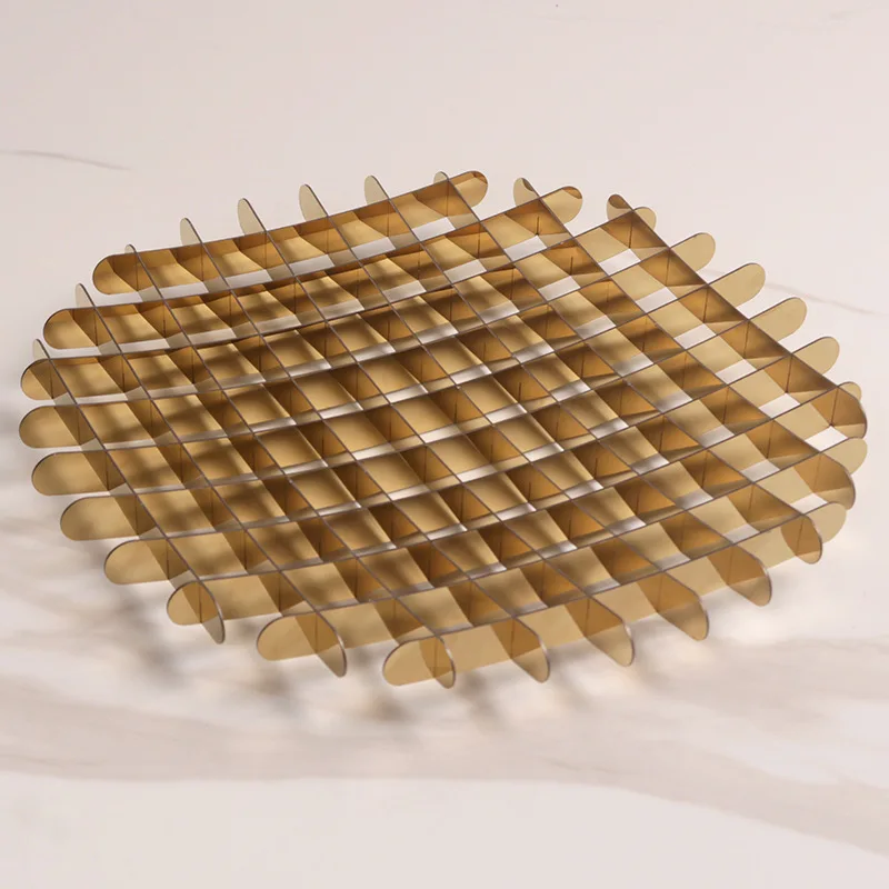 Simple light luxury metal round waffle grid fruit tray ornament