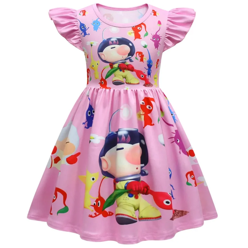 AIAI 2025Girls Dress Summer New Short Game Princess Clothing Pikmin Flying Sleeve Childrens Birthday Party Cosplay