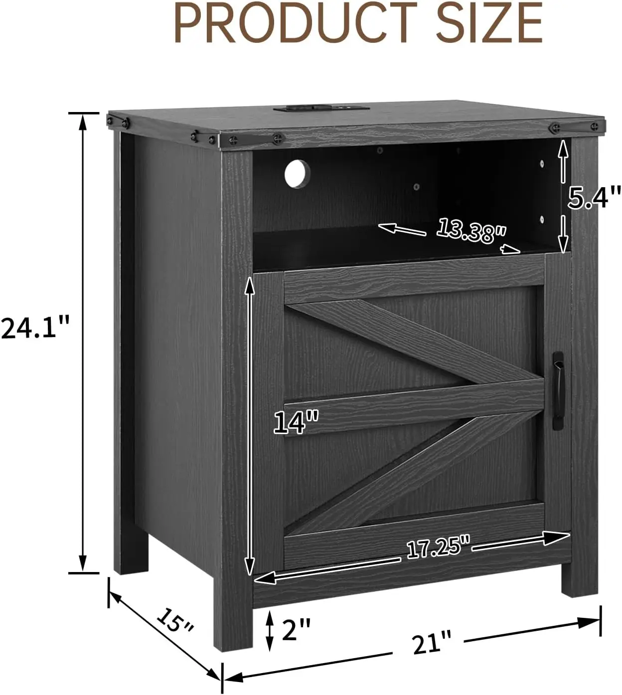 Mesa auxiliar de granja, mesita de noche rústica de 21 pulgadas con puerta de granero, mesa auxiliar para sofá con almacenamiento abierto y cerrado, juego de 2 piezas