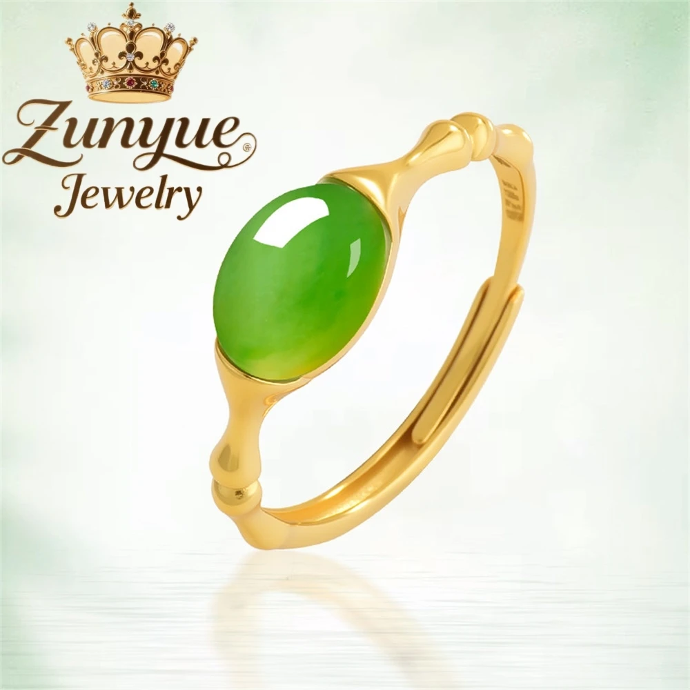 

Genuine Natural Hetian Jade Bamboo Joint Ring S925 Silver Inlaid Men's And Women's Fashionable Ring Adjustable Couple Ring
