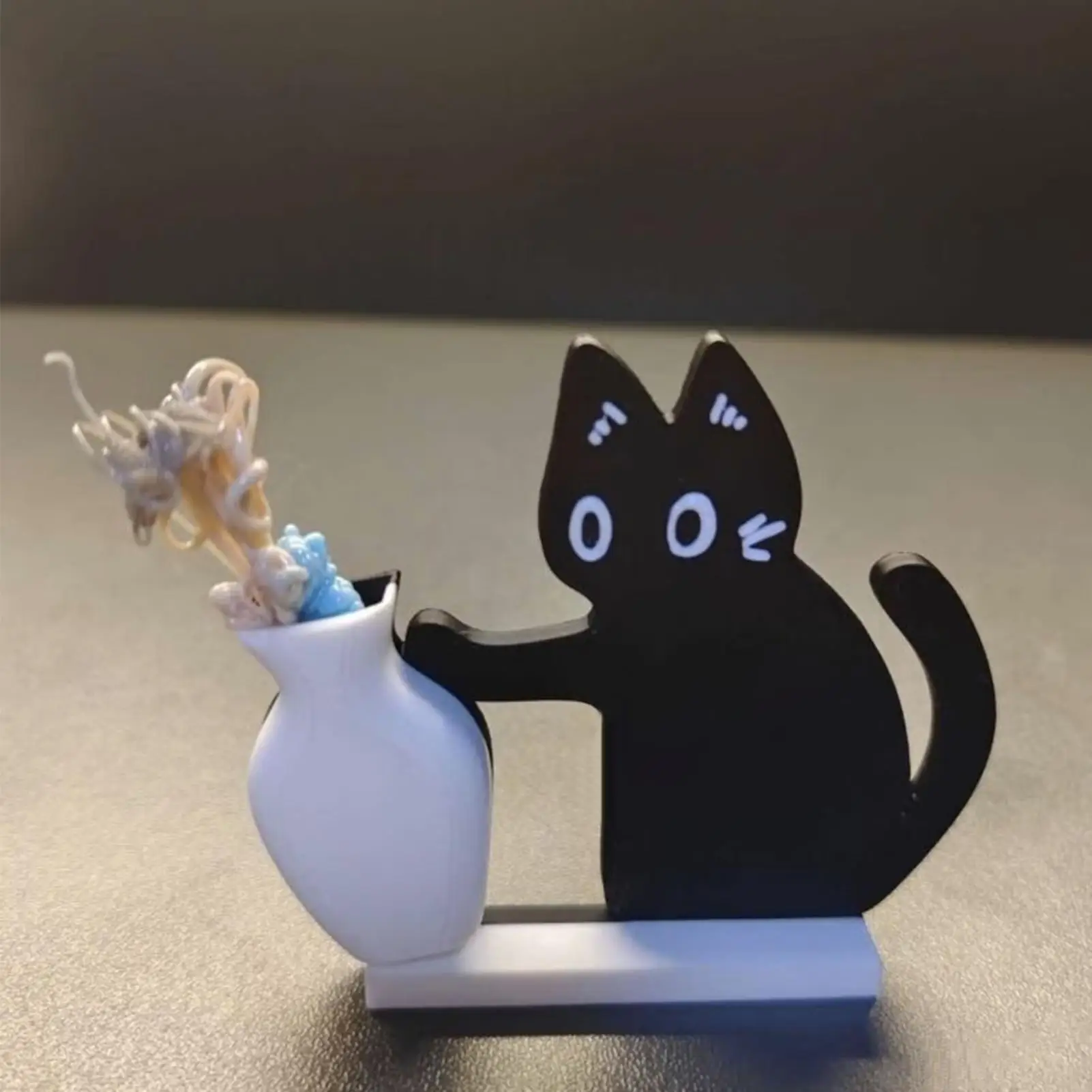 2D Flache Acryl-Katzenbart-Sammlungsornamente, magnetische Cartoon-Katzenhaar-Aufbewahrungs-Gedenkbox, schwarze Katze drückt Vase an, Deko