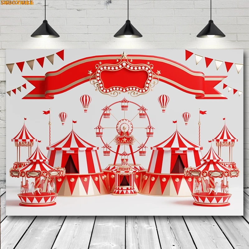 

Circus Theme Photography Backdrop for Baby Shower Birthday Party Balloon Elephant Carnival Children Portrait Photo Background