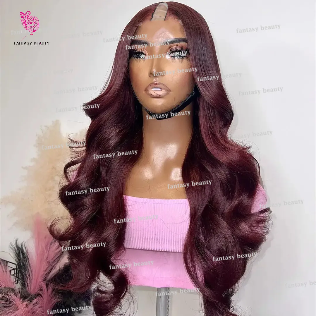 V partHuman Hair wig Red 99J Body Wave U Partial Human Hair wig Remy Martin 1 x 4 Open Lace wig 250% density 100% human hair wig