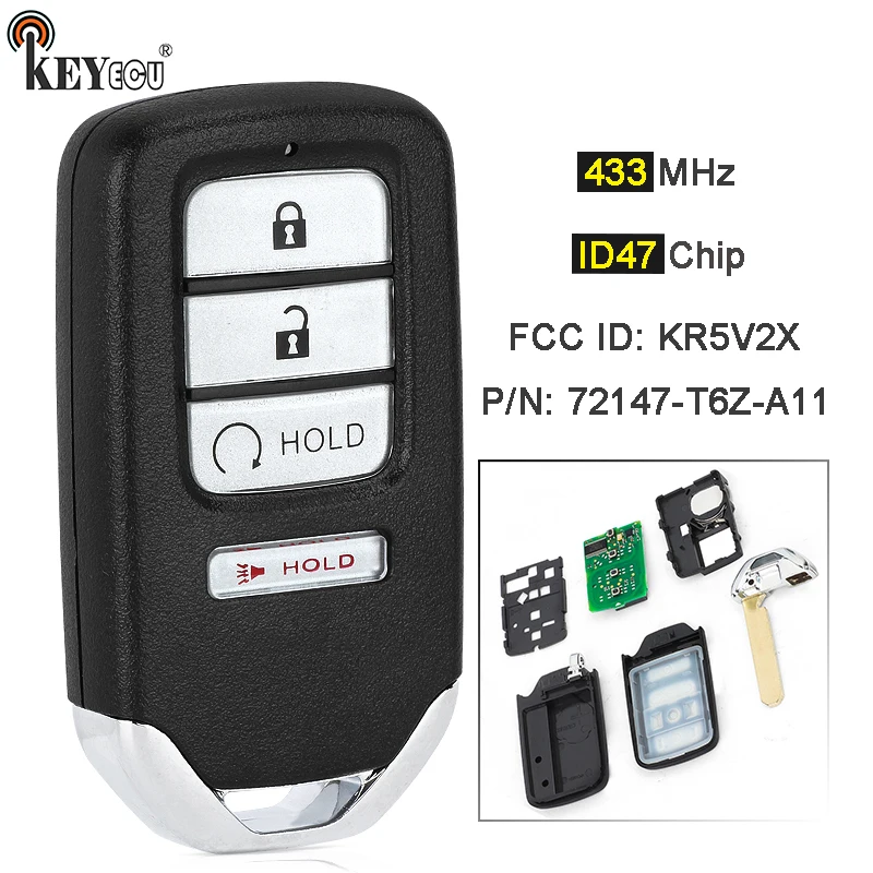 

KEYECU 433.92MHz ID47 Chip FCC ID: KR5V2X A2C97488400 72147-T6Z-A11 Smart Remote Key Fob for Honda Ridgeline 2017 2018 2019