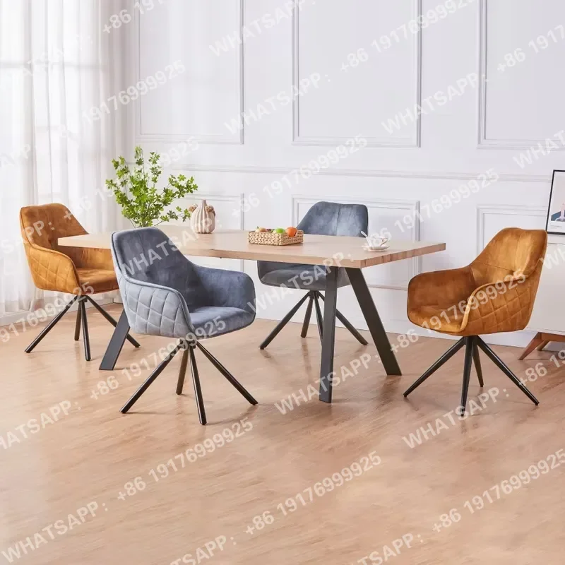 Cross-border Supply Customised Metal Leg Wood Household Restaurant Ding Table Sturdy Durable Dining Table