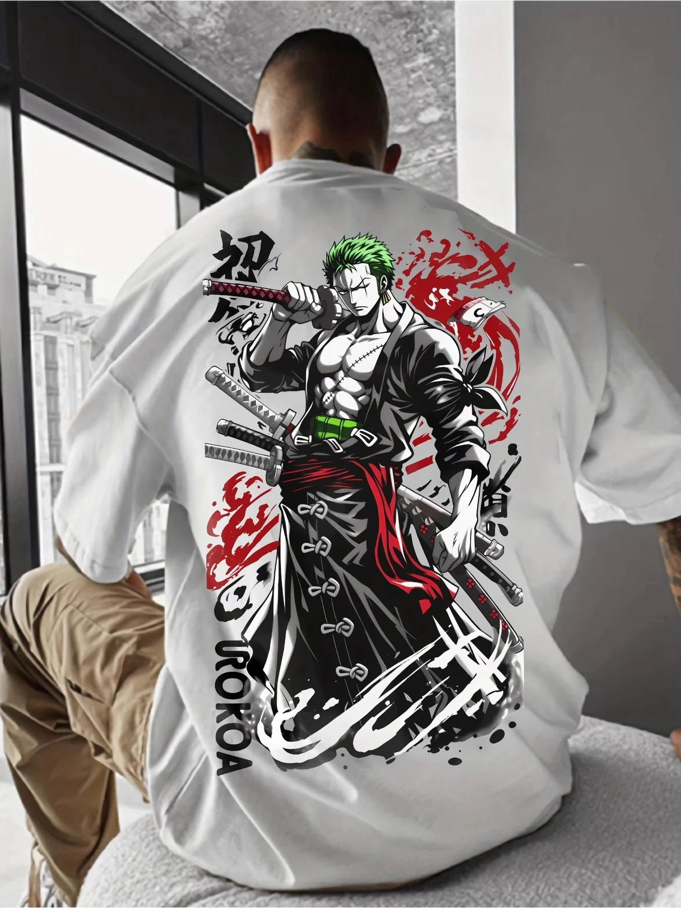 2026 ONE PICE Anime Roronoa Zoro Printed Cotton T-shirt Men's Clothing and Women's Summer New Street Hip Hop Casual Top T Shirt