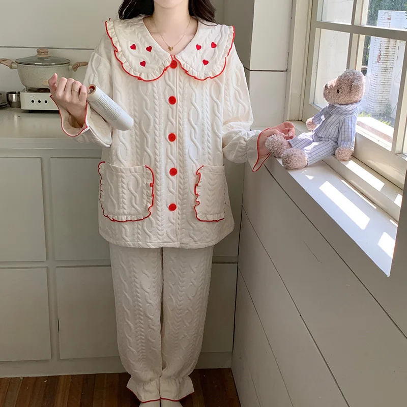 

Pajama Sets Autumn Women Spandex Lounge Set Ladies Solid Pattern Stretchy Sleepwear V Neck Short Sleeve Full Length Pants Simple