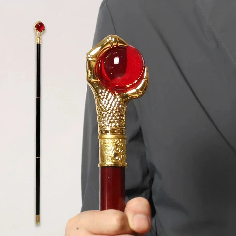 For 104cm Gold Dragon Claw With Red Crystal Ball Stick Men 3-Pieces Wooden Walking Stick Women Fashionable Walking Canes