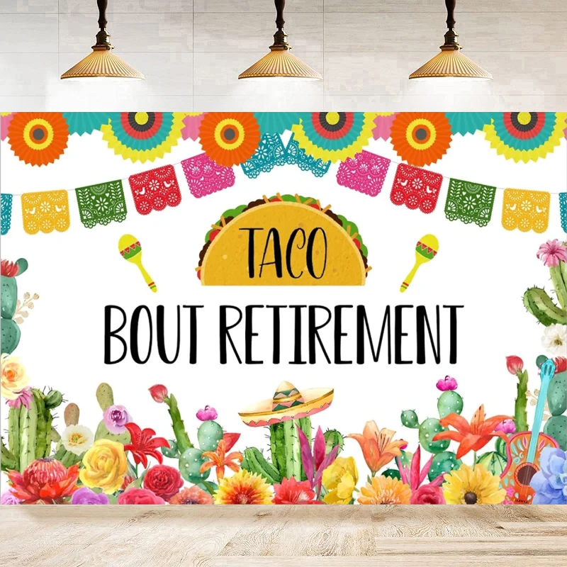 Photography Backdrop Taco Bout Poster Mexican Final Fiesta  Cactus Cowboy Hat Banner Decor Happy Retirement Party Background
