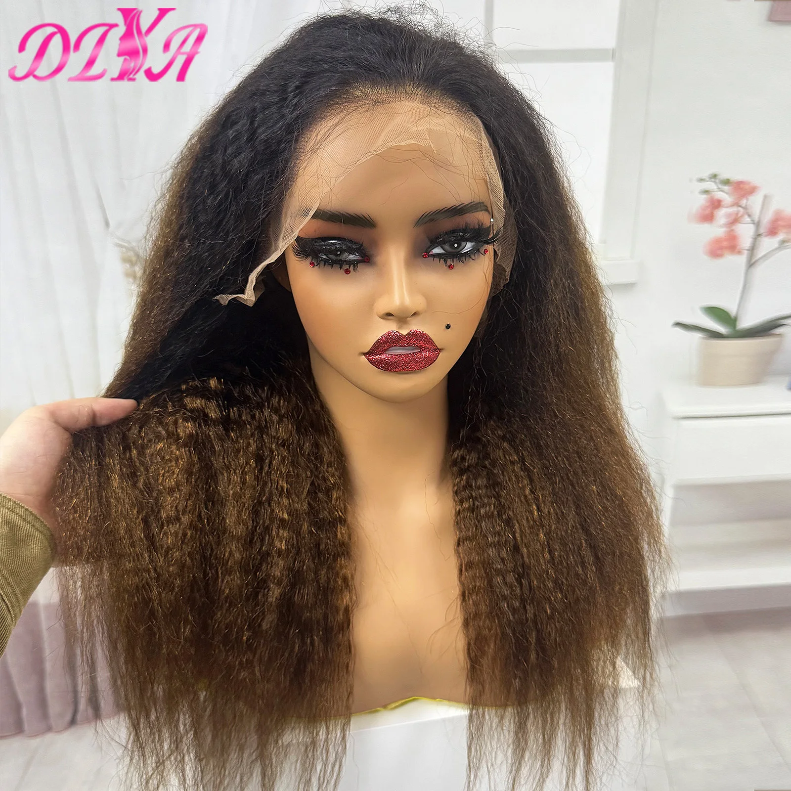 

13x4 Lace Frontal 250% Density Yaki Straight Human Hair Wigs 20-28inch Kinky Straight Brazilian Remy Hair Wig for Black Women