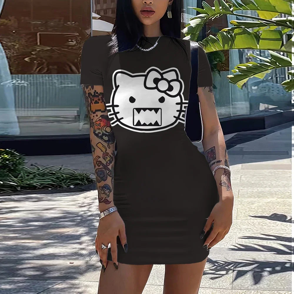 Hello Kitty-Falda corta con estampado 3D para mujer, minivestido Sexy ajustado a la cadera, para playa