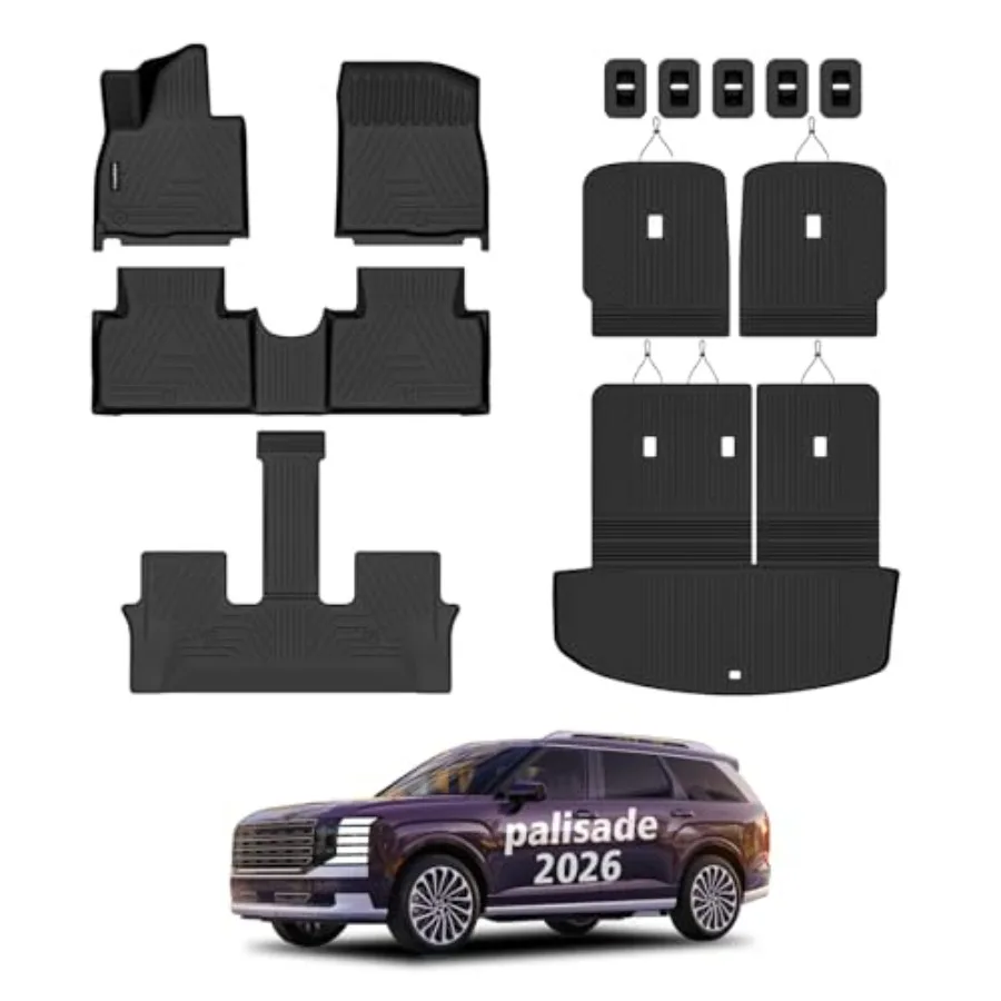 

Всепогодные автомобильные коврики и защита багажника с ковриком для спинки сидений для Palisade 2026 (7-местный), только для Fuel, из TPE-резины, полный комплект, Австралия