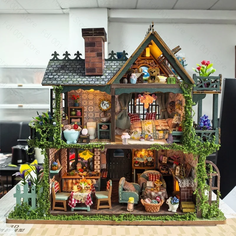 Wooden Assembly DIY Mini House Model Handmade Craft Decorative Elf Garden Ornament for Hobby Collection Desktop Display