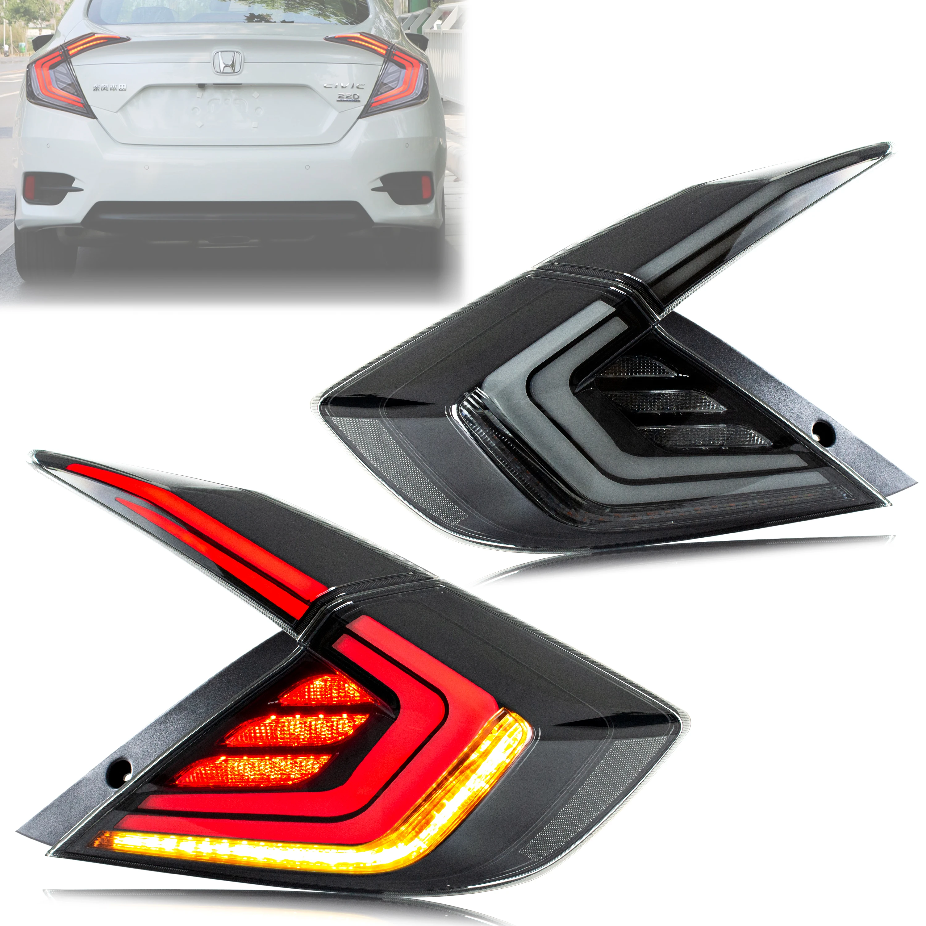 LED Clear Tail Lights For Honda Civic 10Th Gen Sedan 2016-2021 DRL Start Up Animation Rear Lamps (Not Fit For Hatchback)