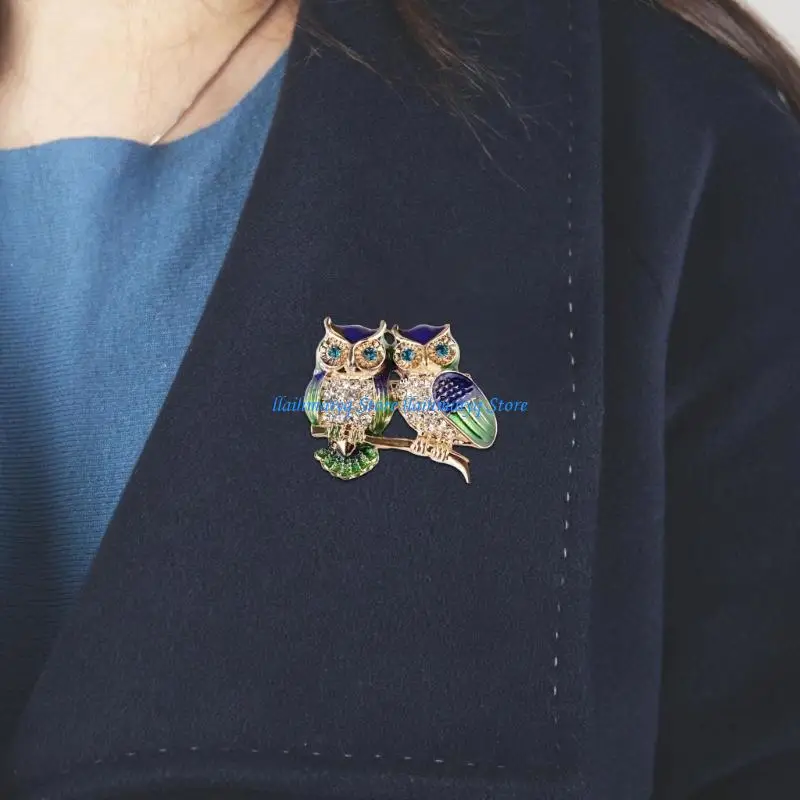 

573B Unique Owl Jewelry Rhinestones Brooch Badge Sophisticated Animal Lapel Pin Fashionable Accessory for Clothing