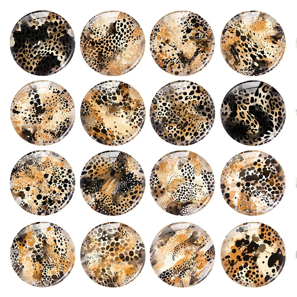 Random Mixed Round/Oval/Square Watercolor Leopard Print Vintage Photo Glass Cabochon Flatback Demo Cameo For Diy Jewelry Making