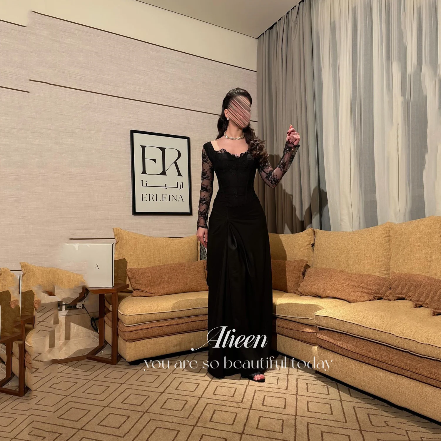 

Aileen فساتين سهرة Elegant Party Dresses 2025 Платье Вечернее Prom Dress Customized Robes of Soirée Black Lace Long Sleeves Gala