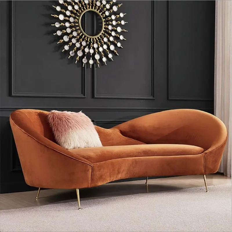 Beauty Salon Clothing Store Living Room Sofa Set Modern Luxury Curved Sofa With Gold Leg