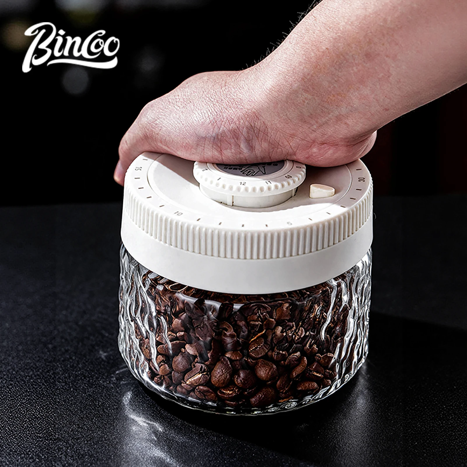 Bincoo 400ml Glass Vacuum Canister – Press Pump Airtight Jar for Coffee Beans, Moisture-Proof Storage with Date Marker