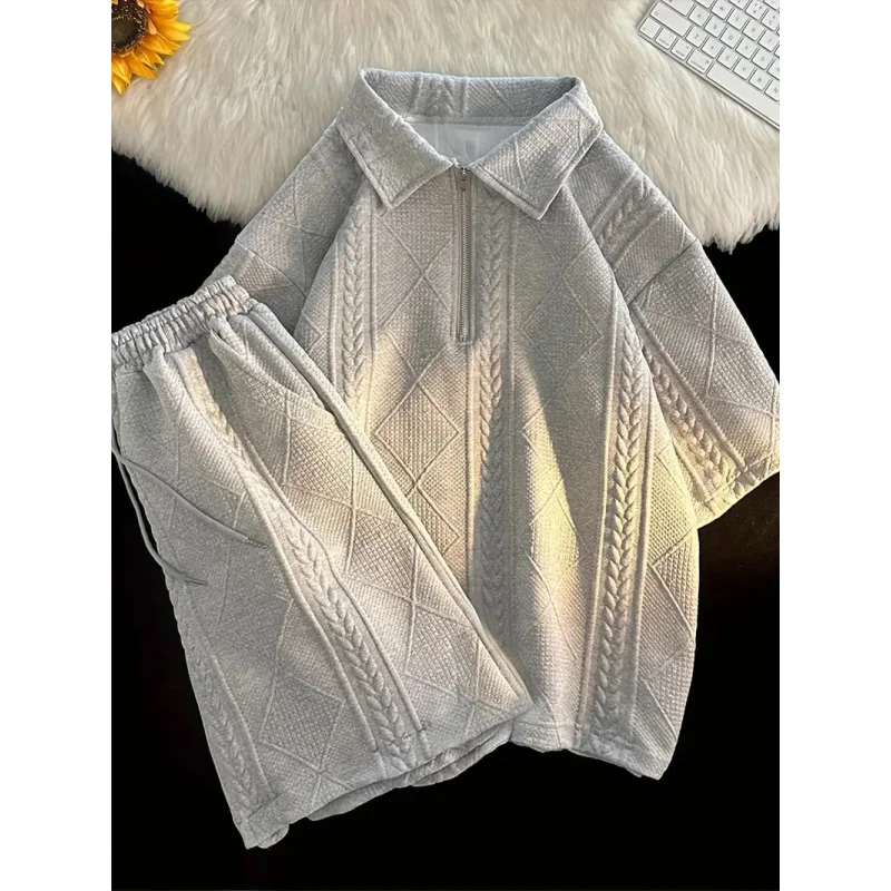 

2026 New Men's Polo Short Sleeve T Shirt & Sports Shorts 2 Piece Set Casual Athletic American European Fashion Tracksuit