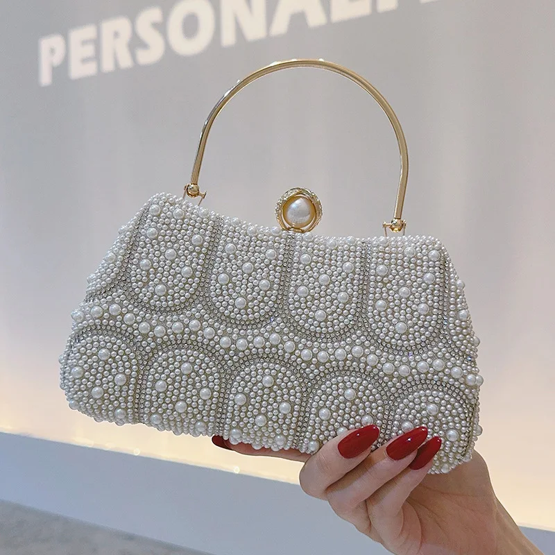 2025 Vintage Pearl Beaded Clutch Bag, Embroidered Evening Tote for Women, Elegant Handbag for Wedding Dinner and Party Events