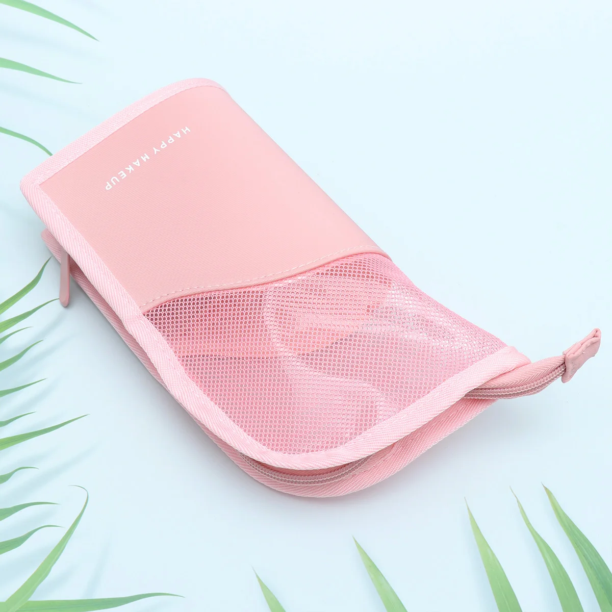 

Brush Bag Mesh Translucent Portable Travel Organizer For Women Lightweight Zippered Storage Pouch Pink