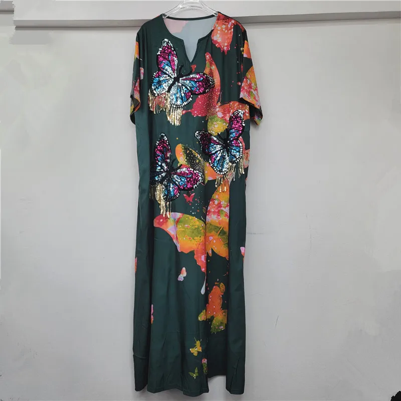 خريف جديد تصميم فريد Y2k Vestisos فستان نسائي فضفاض فراشة طباعة الترتر شرابة التخسيس عطلة نمط فساتين طويلة #2