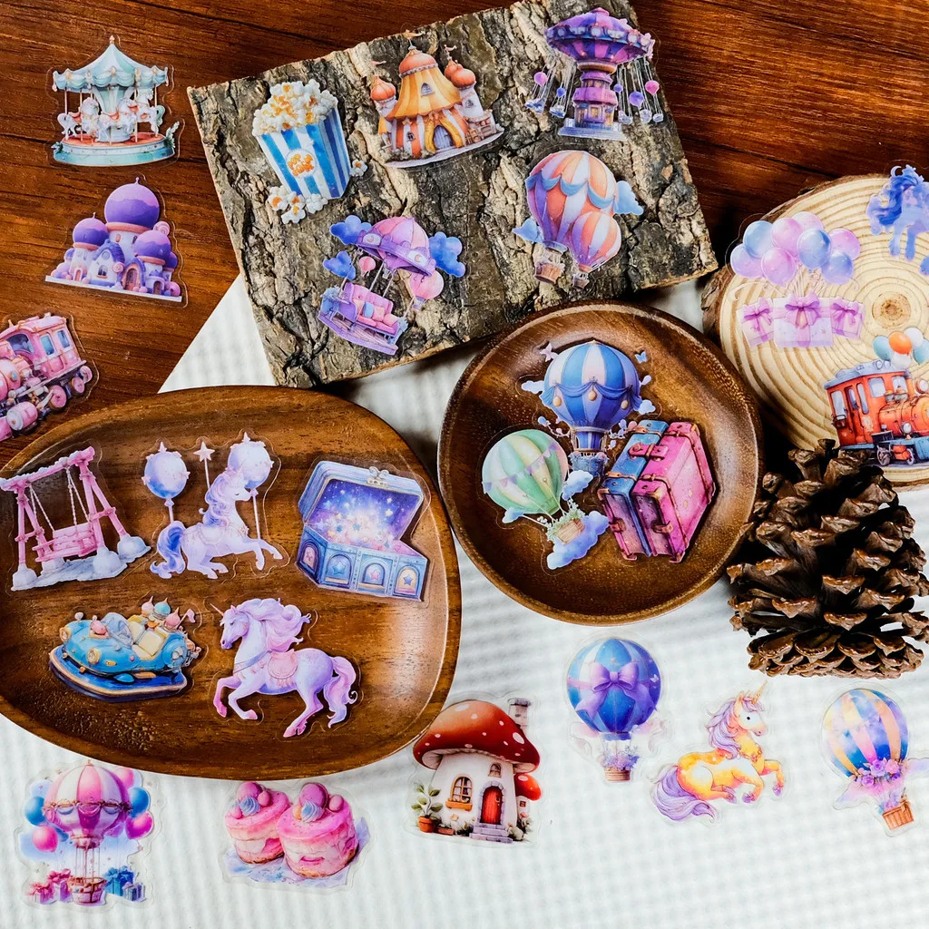 Dreamy Amusement Park Transparent PET Stickers (56 Pieces) - Cartoon Stickers Featuring Hot Air Balloons Giajar Sticker Store
