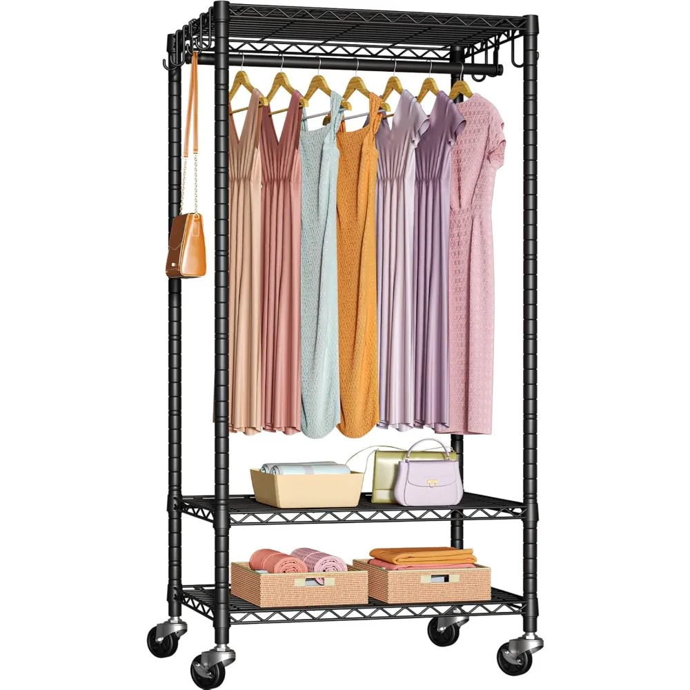 

P6 Medium Rolling Clothes Rack Heavy Duty, Clothing Racks for Hanging Clothes, Freestanding Garment Rack with Wheels, Portable C