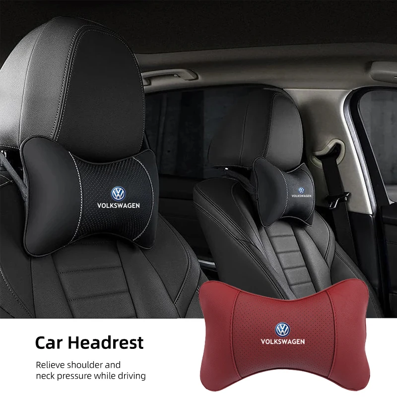 Car Accessories Seat Headrest Auto Logo Neck Pillow For Volkswagen VW Polo Golf Tiguan Passat Touareg Magotan ID.3 Touran Beetle