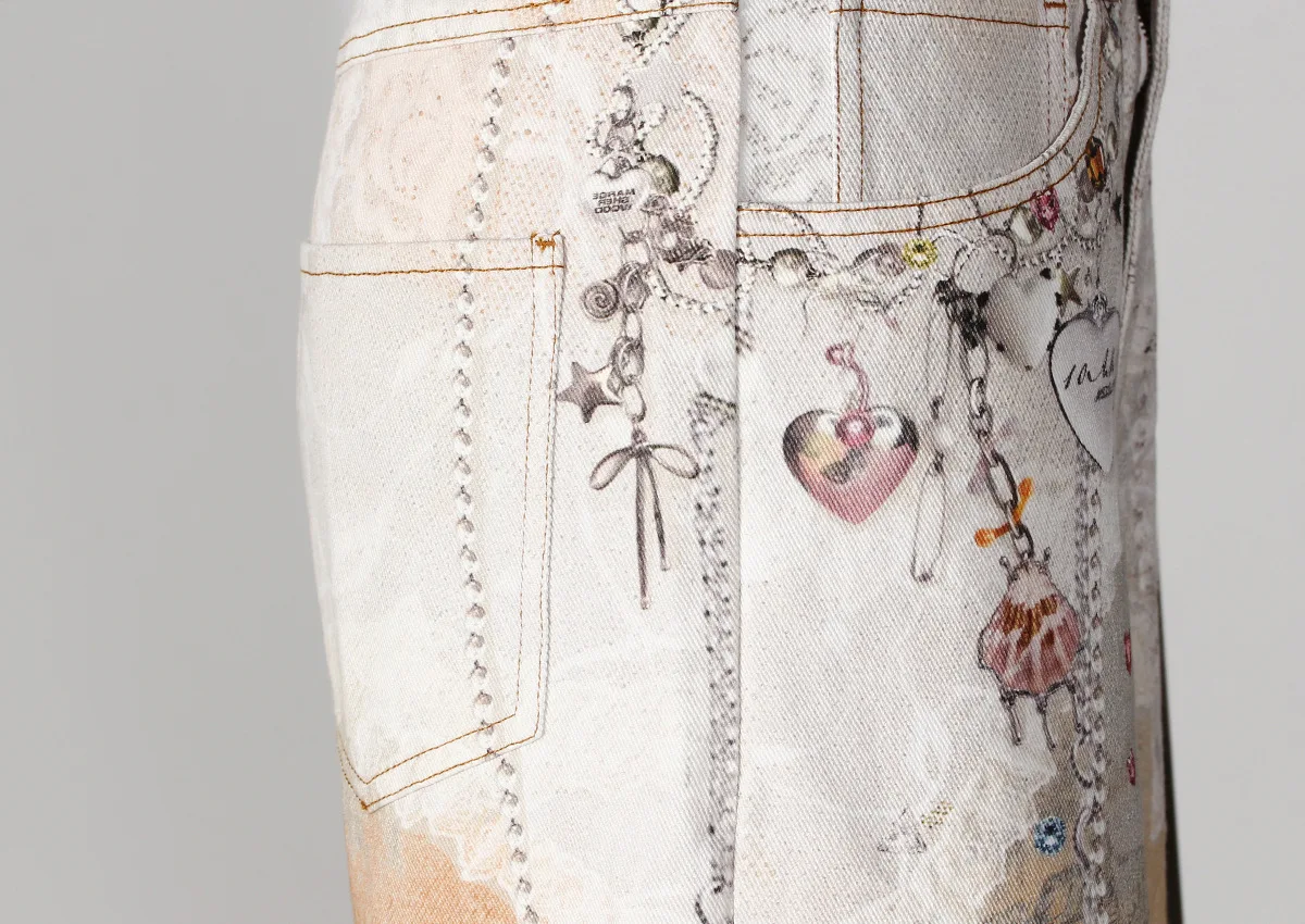 ストレートジーンズ女性トレンディなレトロチェーンプリントデザインワイドレッグパンツルーズヒップスターデニムパンツ高級オリジナル原宿 2025