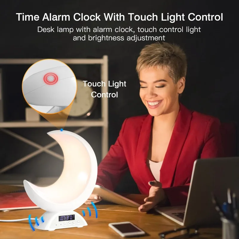 Cute Moon Mood Light Touch Dimming with Clock RGB Color Changing Light Bluetooth Speaker Music Playback Home Bedroom Night Light