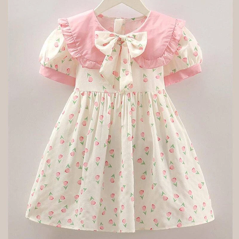Girls' floral princess dress2026New stylish and cute short-sleeved thin summer dress for children