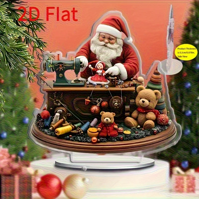 2D Flat - [2D Flat] 2D Retro Acrylic Santa Claus Desktop Decoration with Stand - No Power Required, Easy to Assemble, Multifunct