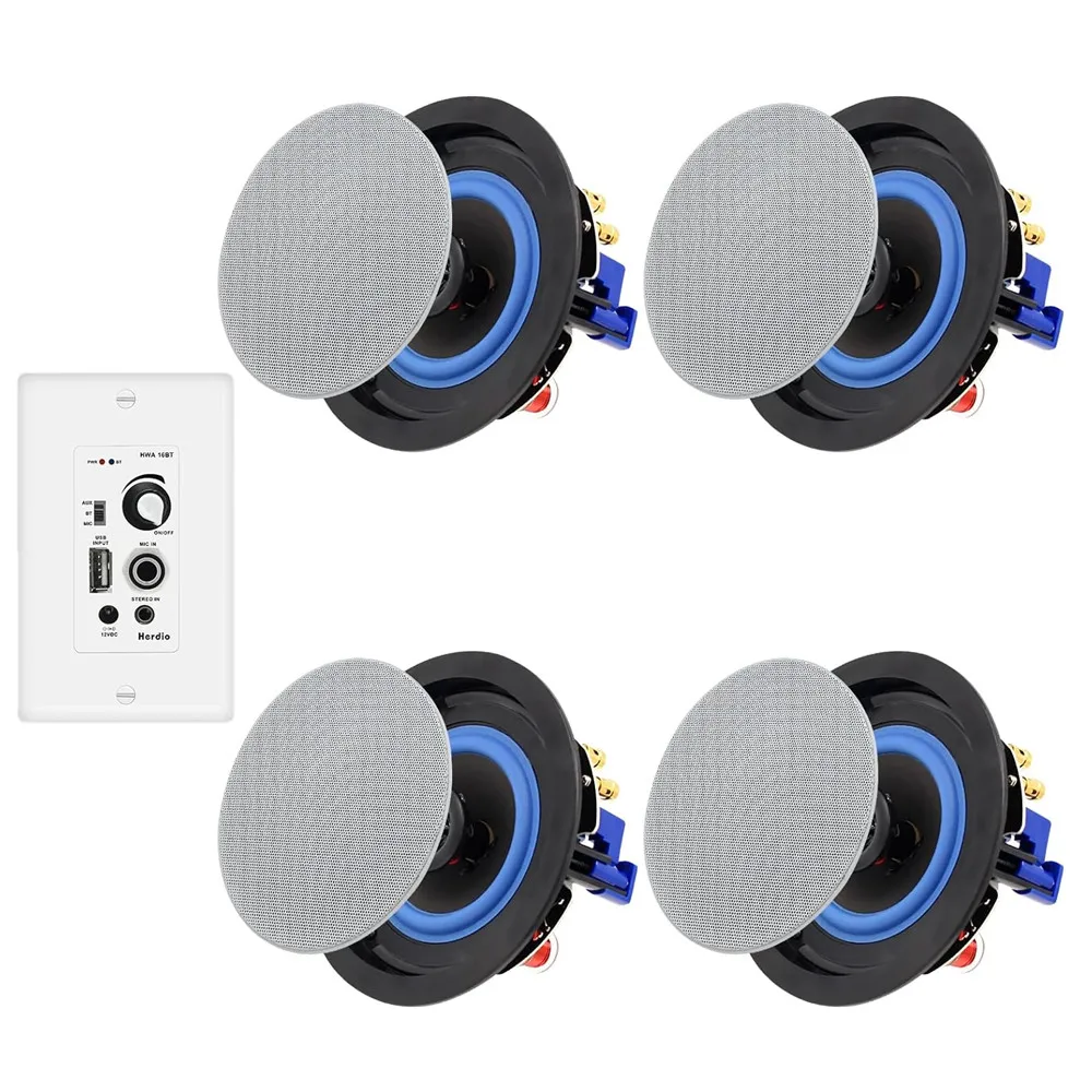 Herdio 4 ''320 Вт 4 шт. Bluetooth потолочные колонки проводной 2-полосный с 4-канальным усилителем приемник для театра, гостиной, офиса